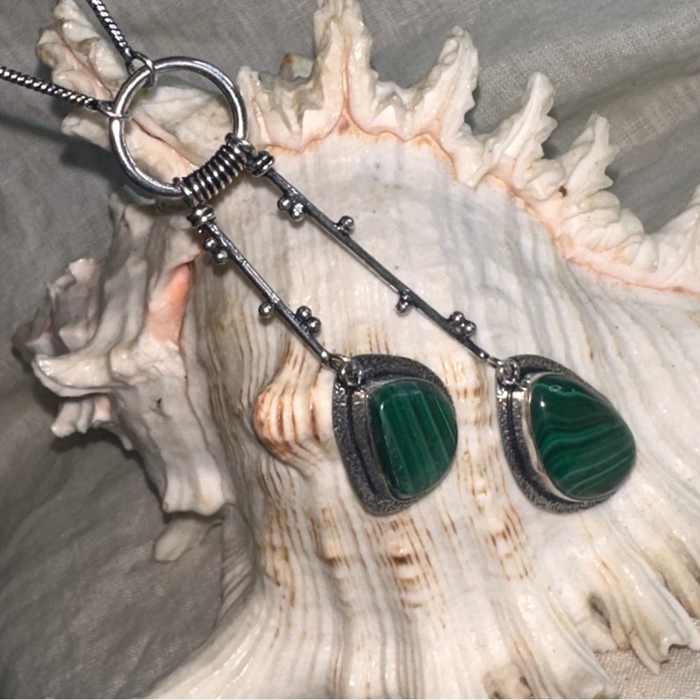 Modern Malachite Solar dangle multi-gem handmade statement Necklace